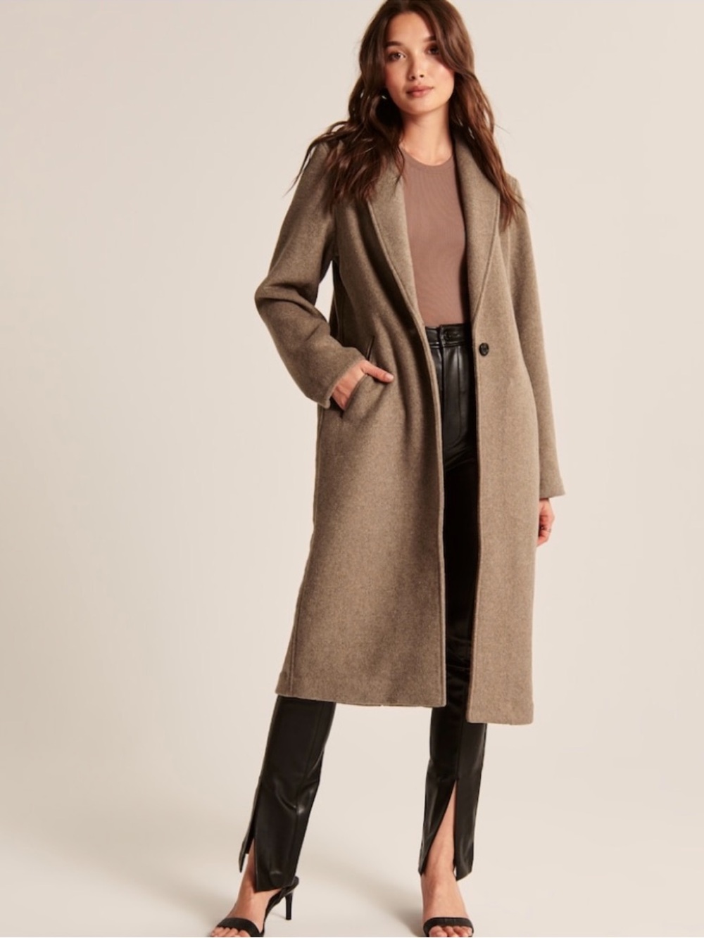 NWT Abercrombie & Fitch Taupe Long Single-Button Trench Coat